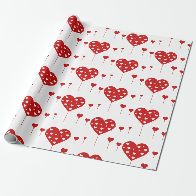 Papel De Regalo Corazones rojos románticos y dulces (Desenrollado)