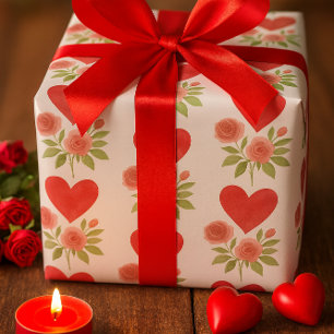 Papel De Regalo Corazones rojos rosas rosadas Amor 