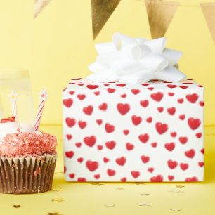 Papel De Regalo Corazones Rojos Sobre Blanco