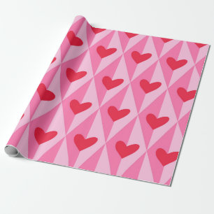Papel De Regalo Corazones Rojos Sobre Diamantes Rosados Divididos