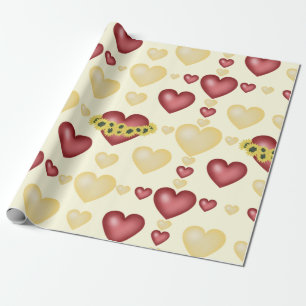 Papel De Regalo Corazones rojos y amarillos y girasoles