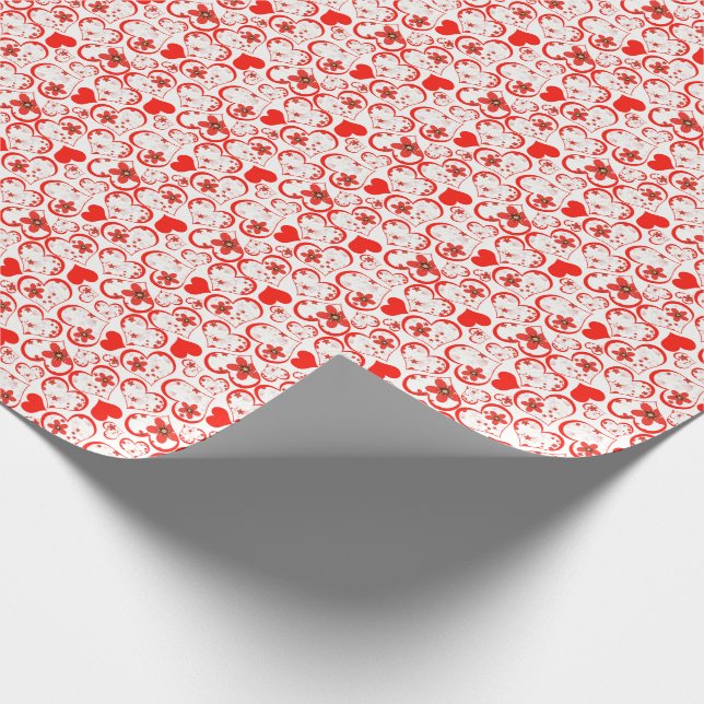 Papel De Regalo Corazones rojos y flores en blanco (Esquina)