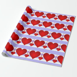 Papel De Regalo Corazones rojos y franjas moradas y blancas
