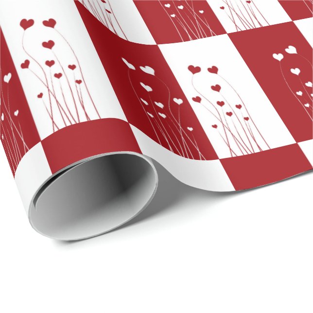 Papel De Regalo Corazones románticos rojos de amor blanco moderno (Esquina del rollo)