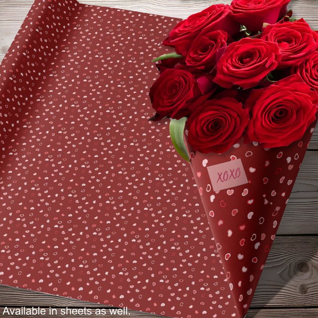 Papel De Regalo Corazones - Rosa Claro en Ombre Rojo (Hearts - Light Pink on Red Ombre Wrapping Paper-Roses- By Leapfroglisics Shop)
