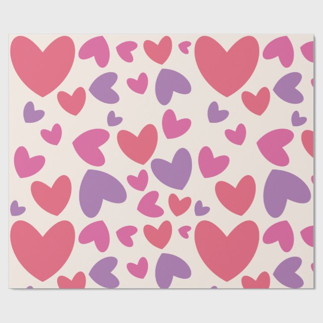 Papel De Regalo Corazones rosa y morado San Valentín cumpleaños (Superficie plana)