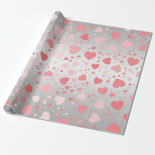 Papel De Regalo Corazones rosados en plata