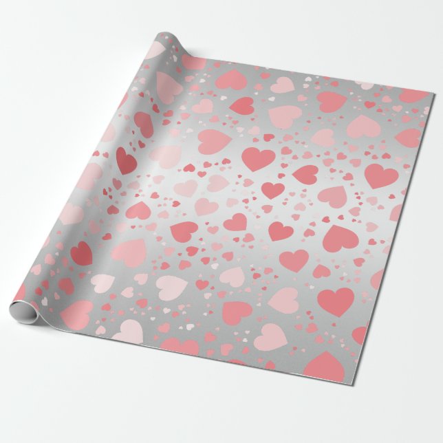 Papel De Regalo Corazones rosados en plata (Desenrollado)