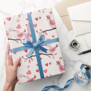 Papel De Regalo Corazones rosados pájaros del amor Día de San Vale