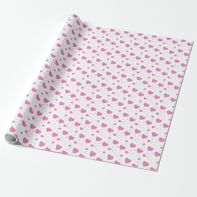Papel De Regalo Corazones rosados patrón romántico (Desenrollado)