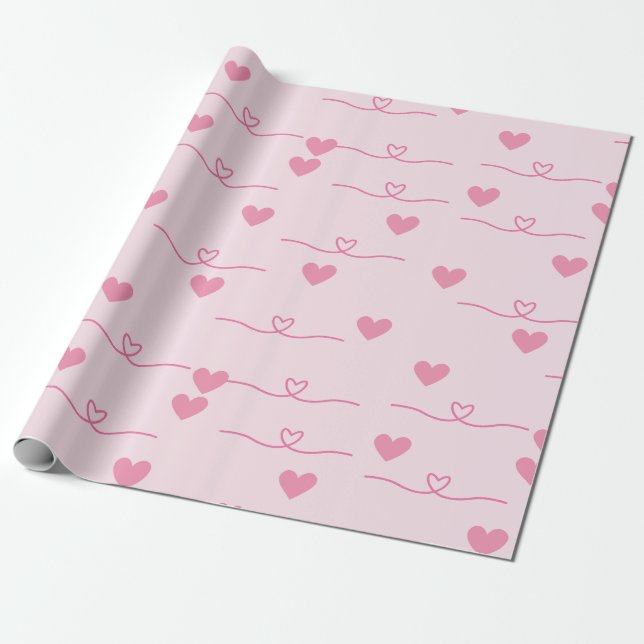 Papel De Regalo Corazones rosados pequeños (Desenrollado)
