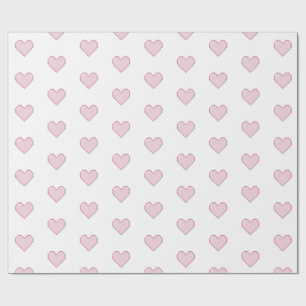 Papel De Regalo Corazones rosados pixelados sobre fondo blanco