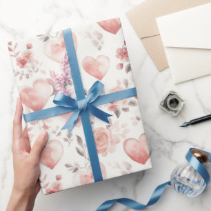 Papel De Regalo Corazones rosados románticos rosas floral ducha nu