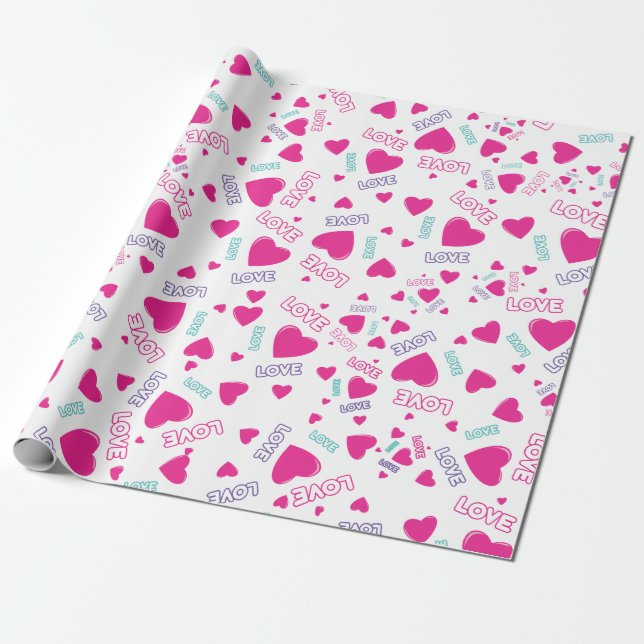 Papel De Regalo Corazones rosados y amor - patrón romántico (Desenrollado)