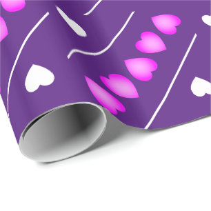Papel De Regalo Corazones rosados y blancos en morado o color