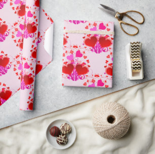Papel De Regalo Corazones Rosados y Rojos Bonitos Día de San Valen