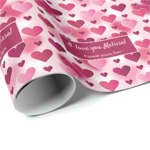 Papel De Regalo Corazones rosados y texto personalizado de 'Te amo