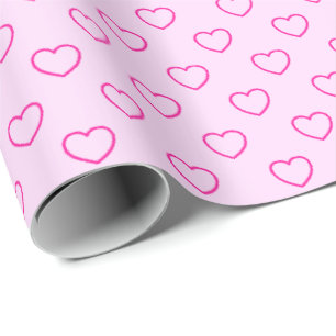 Papel De Regalo Corazones Rosas Encantadores Sobre Rosa Claro