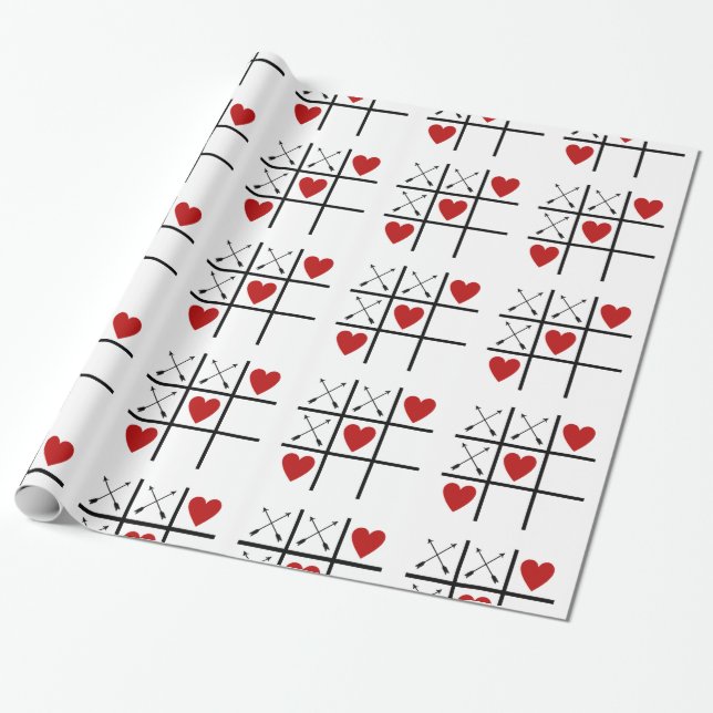 Papel De Regalo Corazones Tic Tac Toe (Desenrollado)