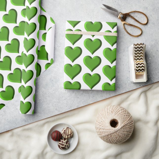 Papel De Regalo Corazones verdes (Artesanía)