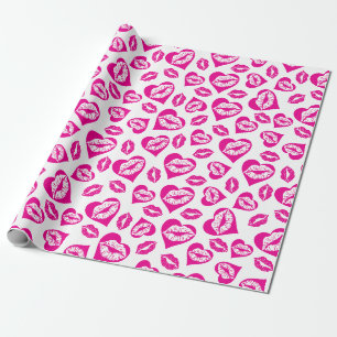 Papel De Regalo Corazones y besos rosas y blancos