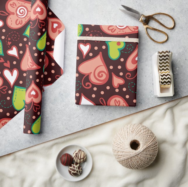 Papel De Regalo Corazones y flores (Artesanía)