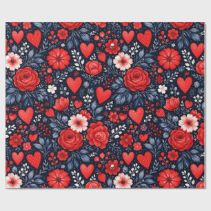 Papel De Regalo Corazones y Flores Caprichosos