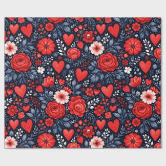 Papel De Regalo Corazones y Flores Caprichosos
