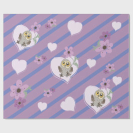 Papel De Regalo Corazones y flores de búho pequeño