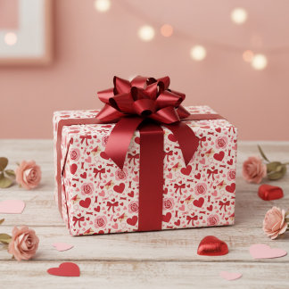 Papel De Regalo Corazones y lazos del día de San Valentín
