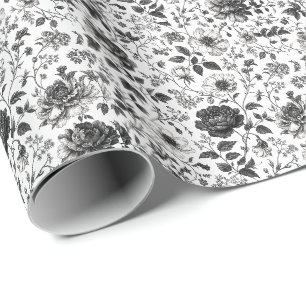 Papel De Regalo Corbata elegante con patrón floral en blanco y neg