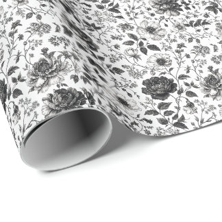 Papel De Regalo Corbata elegante con patrón floral en blanco y neg