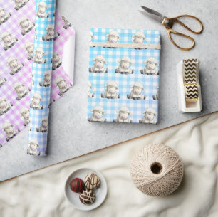 Papel De Regalo Corderitos sobre gingham pastel
