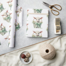 Papel De Regalo Cordero bebé en Baby Shower con acuarela de cesta