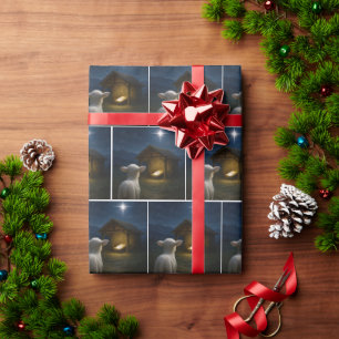 Papel De Regalo Cordero mirando al Niño Jesús en un pesebre