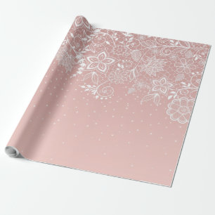 Papel De Regalo Cordón blanco elegante floral y diseño del confeti