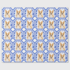 Papel de regalo Corgi Azul y Blanco Chinoiserie