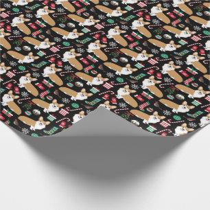 Papel De Regalo Corgi de Navidad de Caramelos Rojos y Blancos sobr