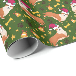 Papel De Regalo Corgi Dog Galés Con Navidades De Santa Hat