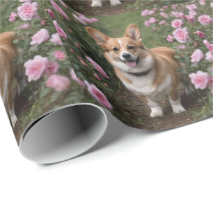 Papel De Regalo Corgi En Rosas Rosa,