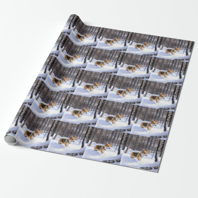 Papel De Regalo Corgi Let It Snow Navidades (Desenrollado)