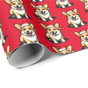 Papel De Regalo Corgi Navidades de Santa hat Pixel arte