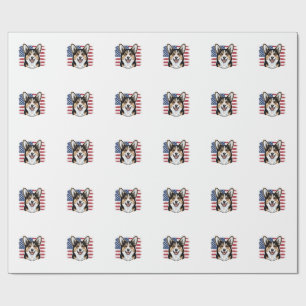 Papel De Regalo Corgi Patriótico Bandera Americana Diseño Vector V