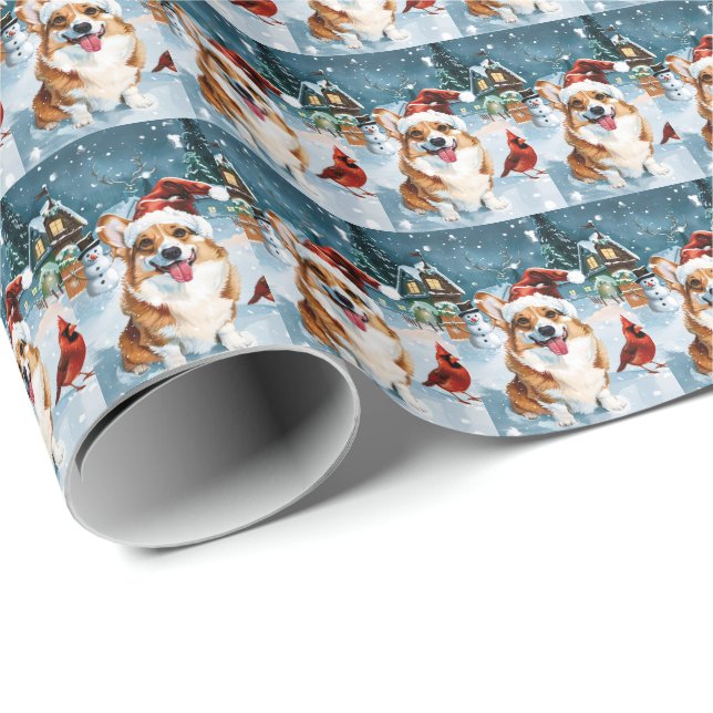 Papel De Regalo Corgi Winter Navidades Wonderland Alegría (Esquina del rollo)