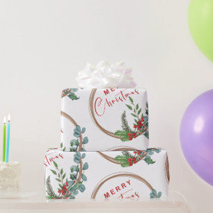 Papel De Regalo Corona Botánica Feliz Navidad