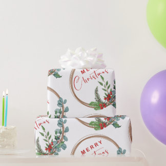 Papel De Regalo Corona Botánica Feliz Navidad