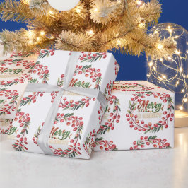 Papel De Regalo Corona de bayas rojas Alegre y Brillante