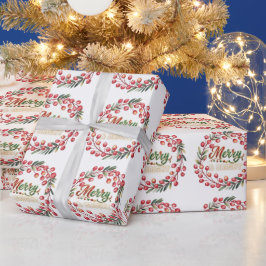 Papel De Regalo Corona de bayas rojas Alegre y brillante copos de