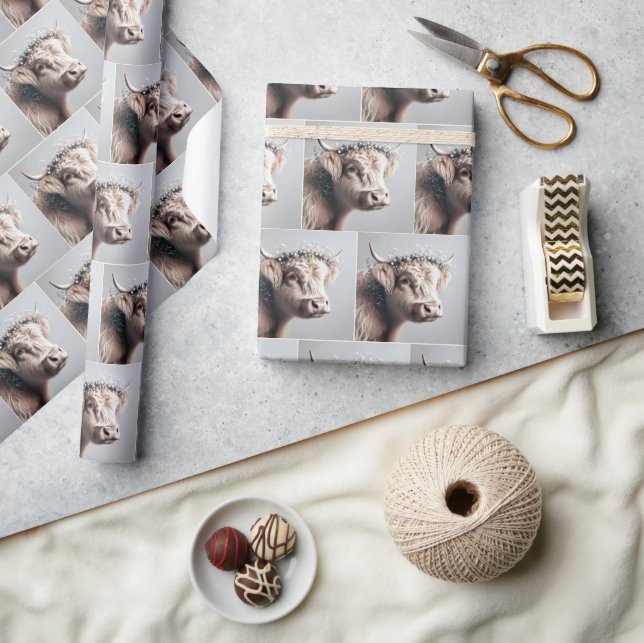 Papel De Regalo Corona de Bebé Boho Highland Cow Aliento (Artesanía)