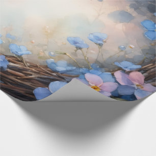 Papel De Regalo Corona de flores azules acuarela